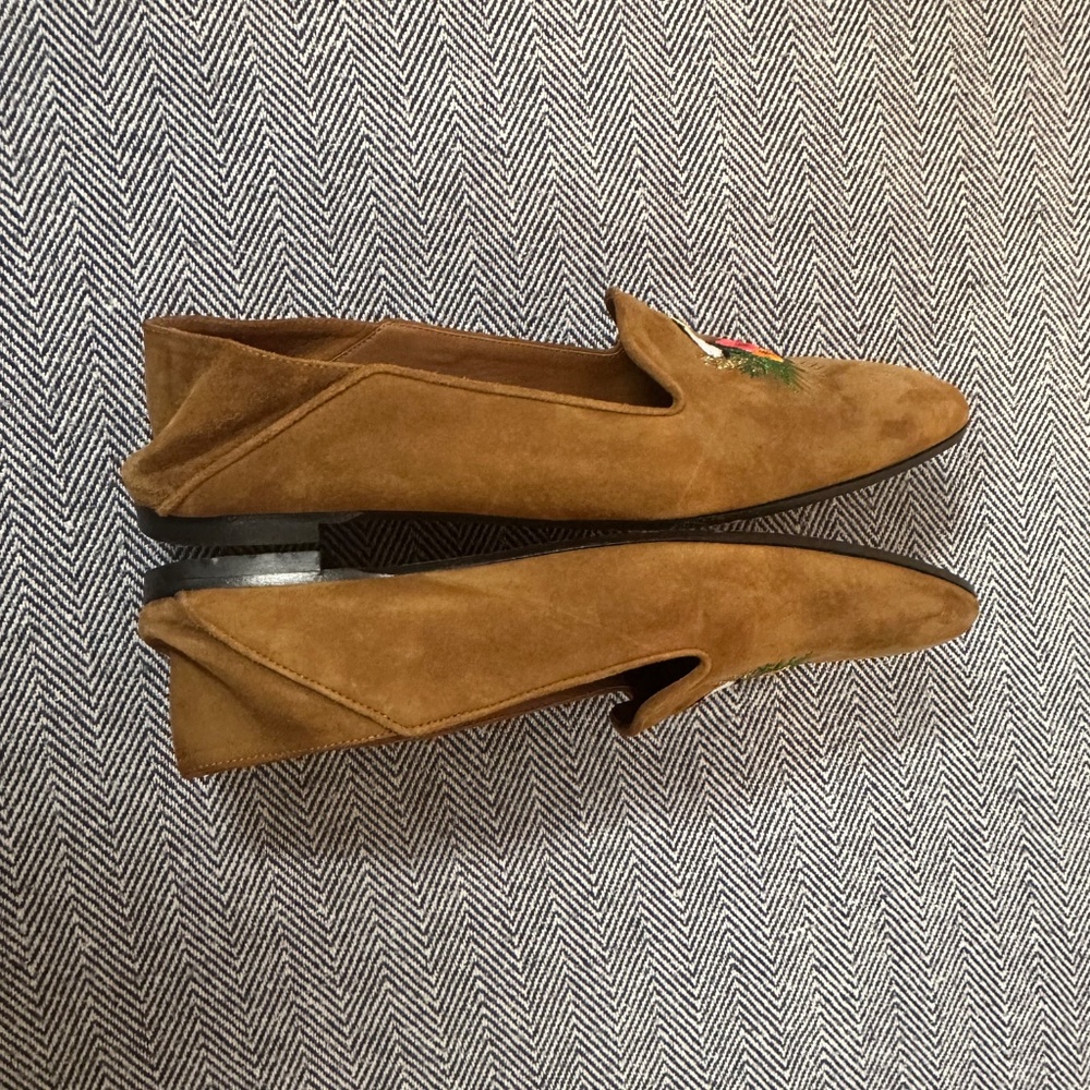 Aquazzura Suede Embroidered Toucan Tropical Accent Loafers - Picture 7 of 9